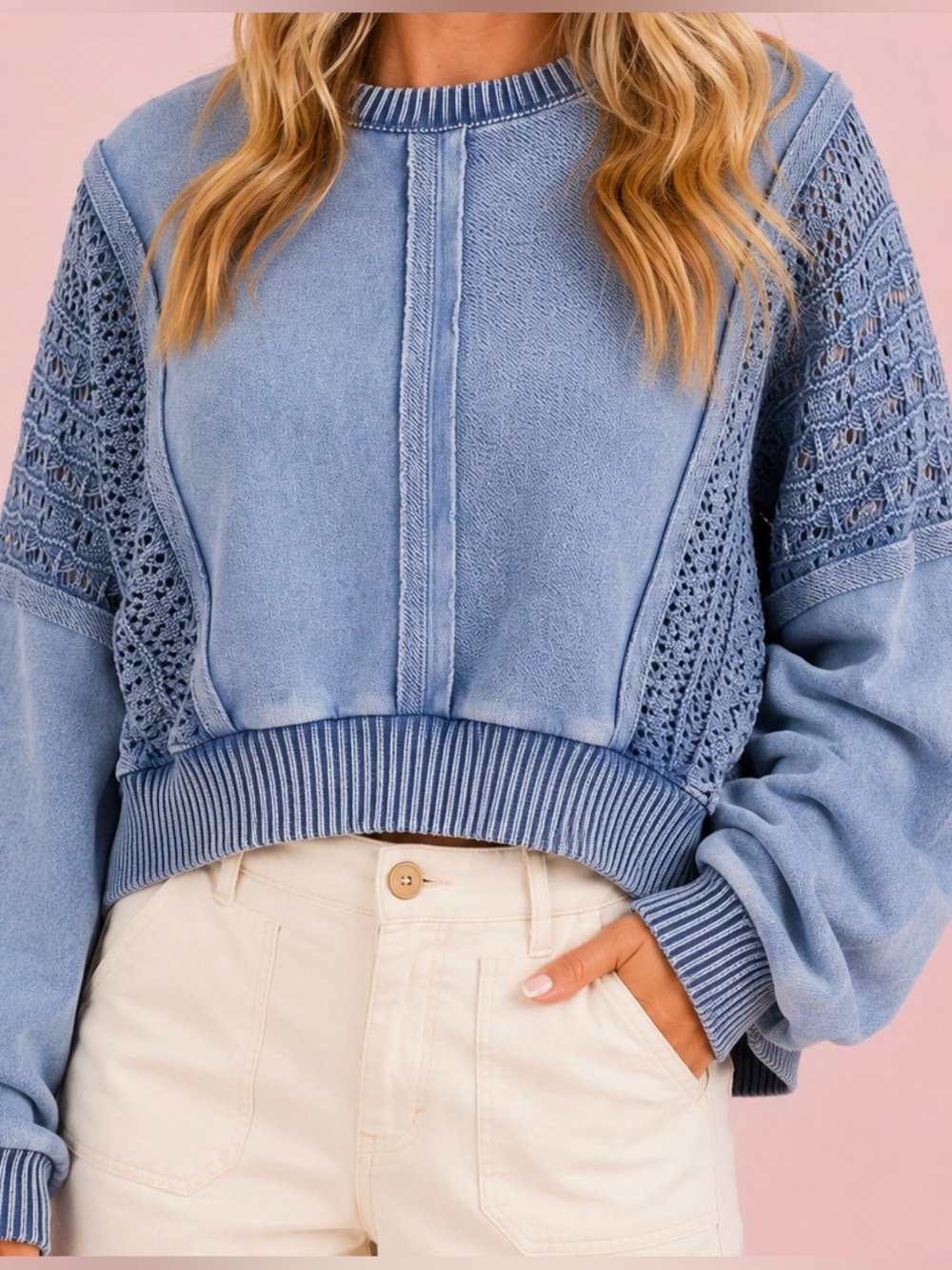 NEW Altar’d State Blue Cropped Pullover Size Small NWT